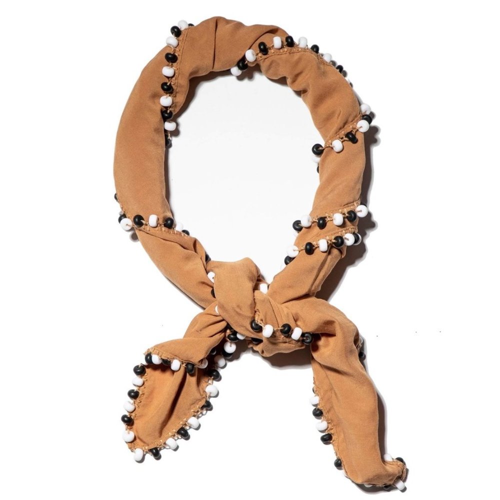 LELE SADOUGHI Saddle Brown Cotton Beaded Bandana Scarf